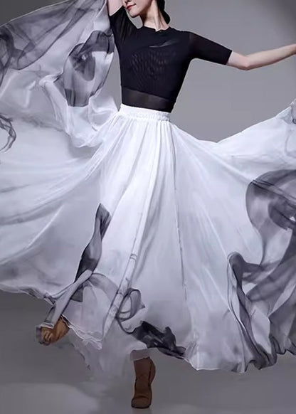 Chinese Summer Elastic White Silk Style Waist Skirt