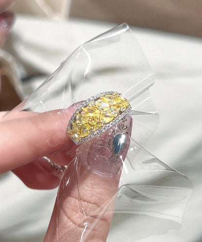 Yellow Style Silver Overgild Chinese Rings Sterling Zircon