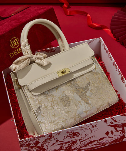 Micro Faux Classy Leather Beige Bag Embroidered