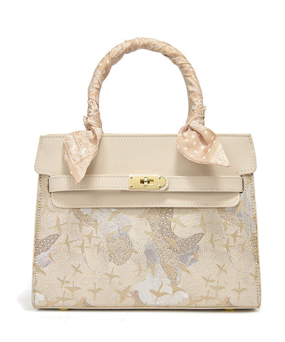 Micro Faux Classy Leather Beige Bag Embroidered
