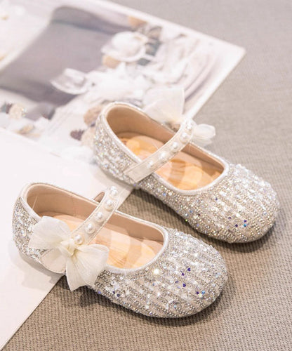 Beige Shoes Bow Classy Girls Strap Pearl For Flat Buckle
