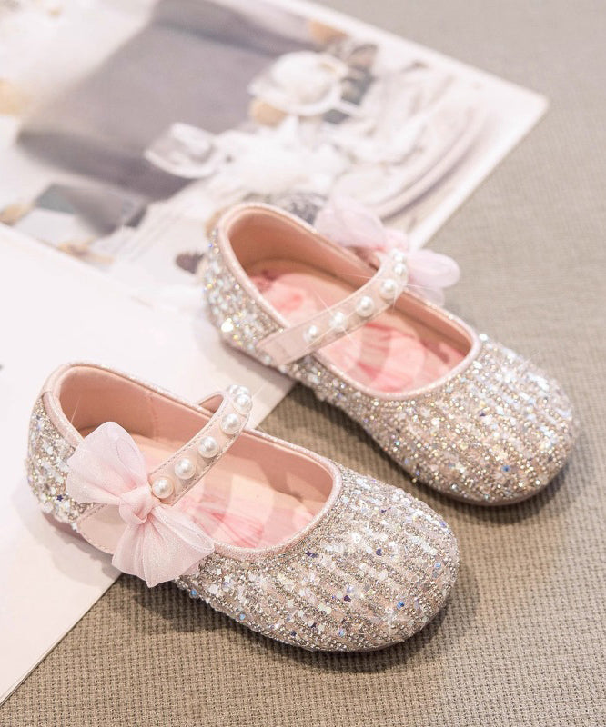 Beige Shoes Bow Classy Girls Strap Pearl For Flat Buckle