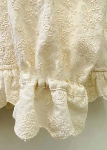 Classy Beige Ruffled Patchwork Embroidered Cotton Blouses Spring YK034