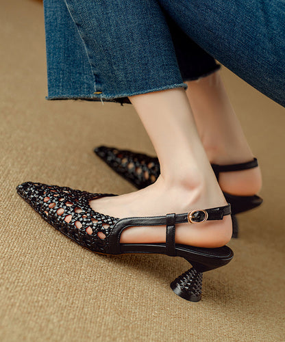 Splicing Sandals Classy Hollow Out Pointed Beige Kitten