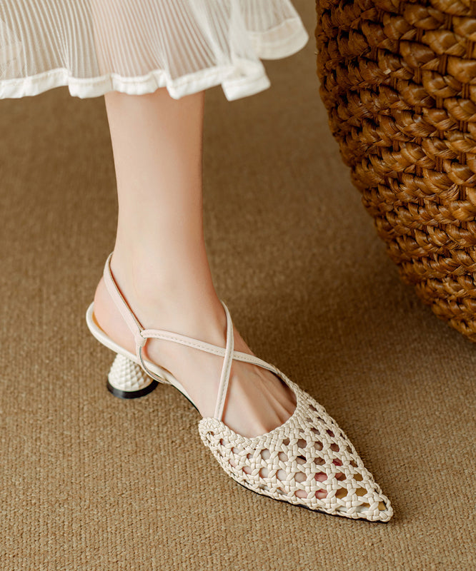 Hollow Heel Sandals Classy Out Splicing Beige High