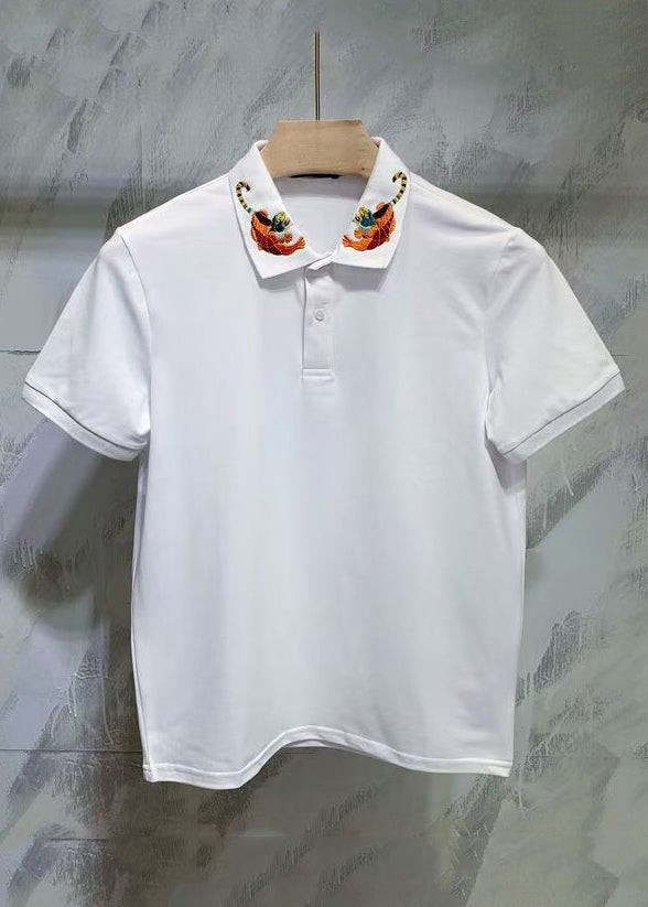 Mens Cotton Polo Summer Animal Button Shirts Classy Black