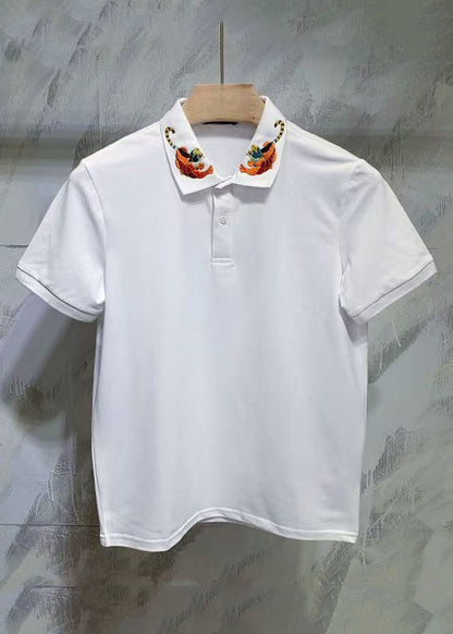 Mens Cotton Polo Summer Animal Button Shirts Classy Black