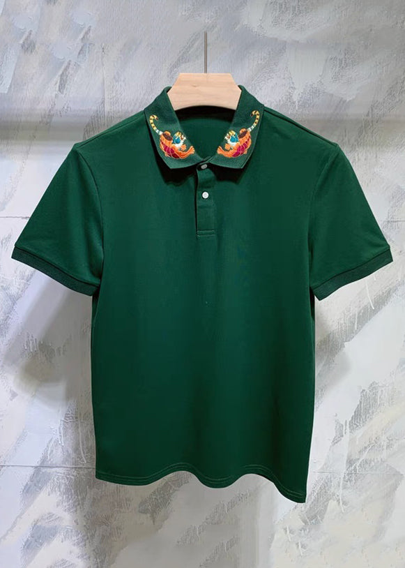 Mens Cotton Polo Summer Animal Button Shirts Classy Black