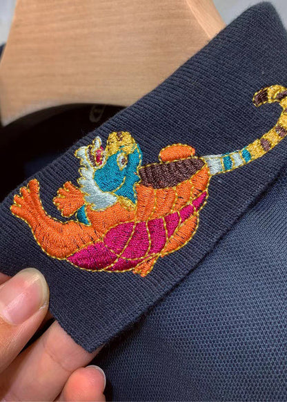 Mens Cotton Polo Summer Animal Button Shirts Classy Black