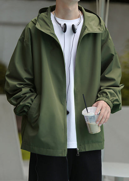 Men Coat Black Pockets Spring Cotton Zippered Hooded Classy