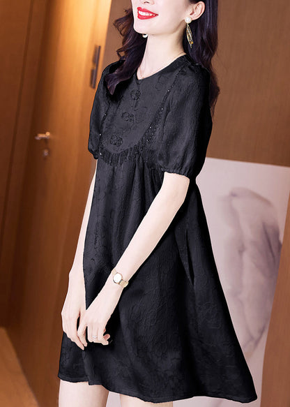 Neck Dresses Summer Classy Embroidered Cotton Black O