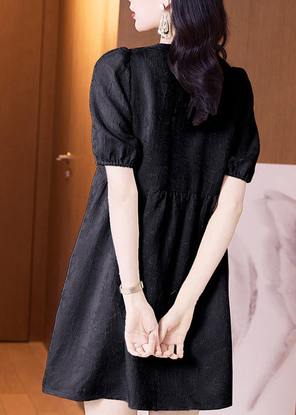 Neck Dresses Summer Classy Embroidered Cotton Black O