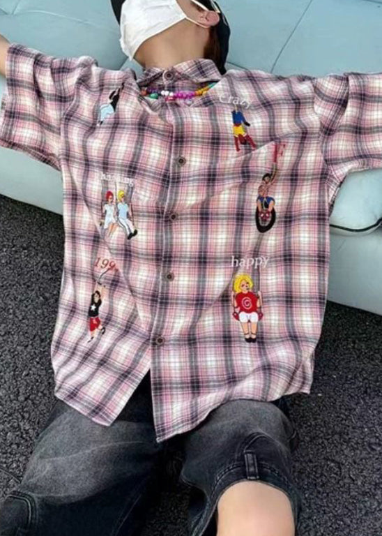 Shirts Cotton Plaid Print Half Button Classy Blue Men's Sleeve