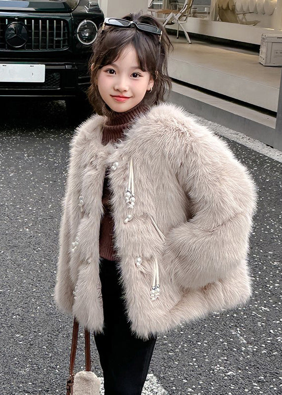 Classy Camel Button Tassel Thick Girls Mink Velvet Coats WinterTG024