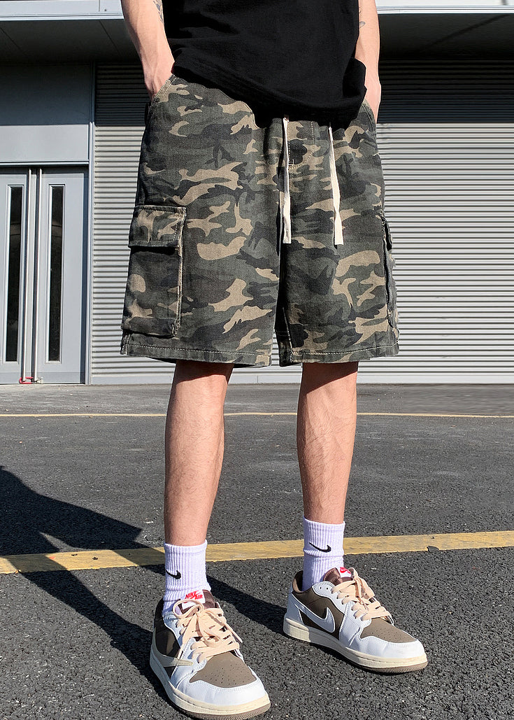 Shorts Pockets Drawstring Mens Cotton Classy Camouflage Summer