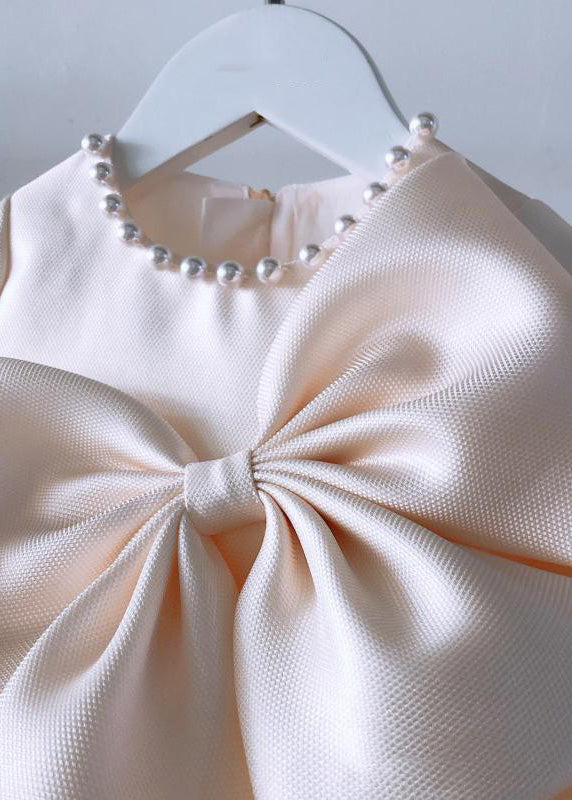 Classy Champagne Patchwork Bow Tulle Kids Long Dress Spring YS041