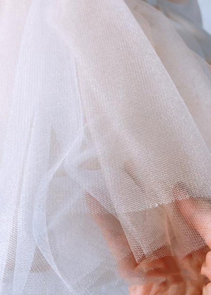 Classy Champagne Patchwork Bow Tulle Kids Long Dress Spring YS041