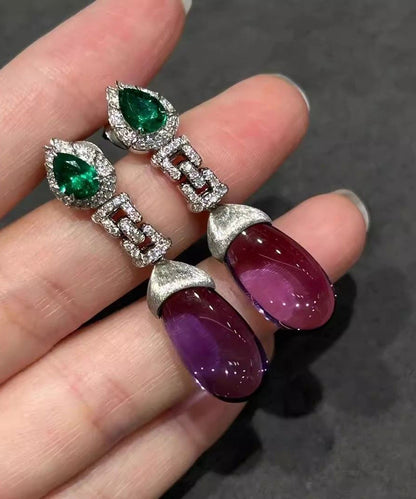 Alloy Gem Earrings Stone Colorblock Crystal Drop Classy Zircon