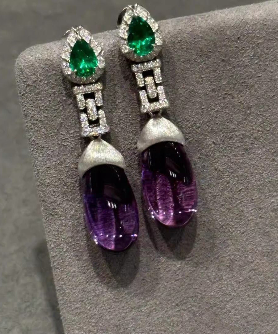 Alloy Gem Earrings Stone Colorblock Crystal Drop Classy Zircon