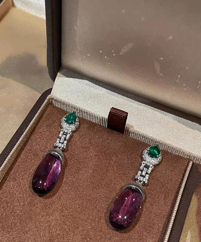 Alloy Gem Earrings Stone Colorblock Crystal Drop Classy Zircon