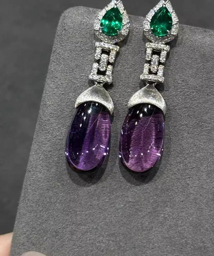Alloy Gem Earrings Stone Colorblock Crystal Drop Classy Zircon