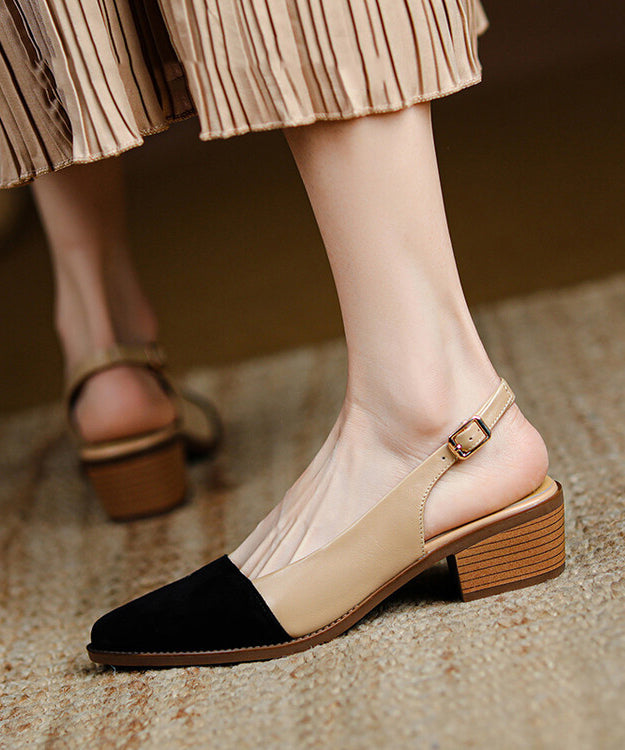 Leather Splicing Beige Pointed Toe Sandals Classy Cowhide