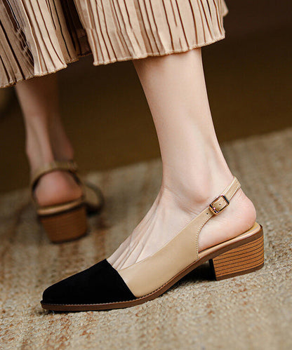 Leather Splicing Beige Pointed Toe Sandals Classy Cowhide