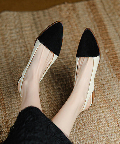 Leather Splicing Beige Pointed Toe Sandals Classy Cowhide