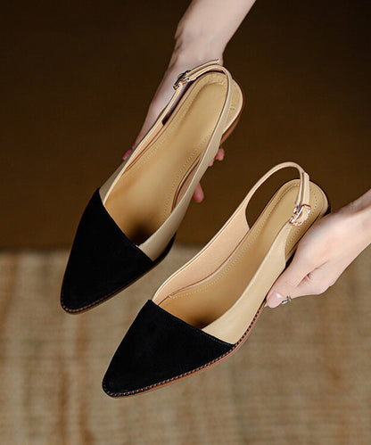 Leather Splicing Beige Pointed Toe Sandals Classy Cowhide