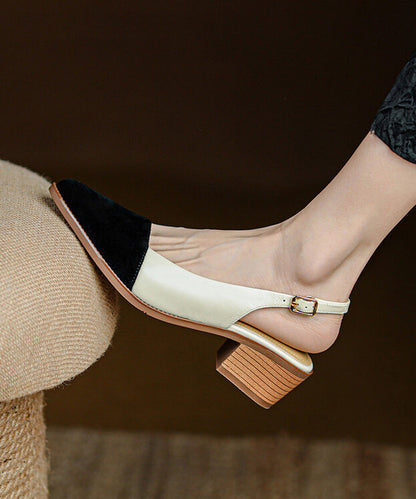 Leather Splicing Beige Pointed Toe Sandals Classy Cowhide