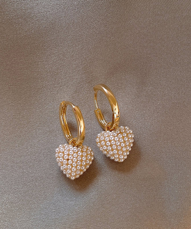 Classy Gold Copper Alloy Love Pearl Hoop Earrings TX023