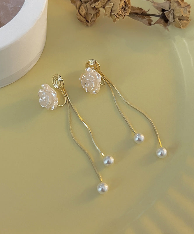 Classy Gold Sterling Silver Alloy Pearl Tassel Drop Earrings AC1068