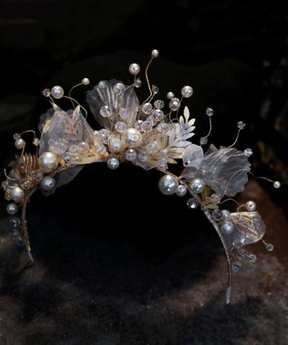 Classy Gold Tulle Crystal Pearl Floral Girl Hairpin IU058