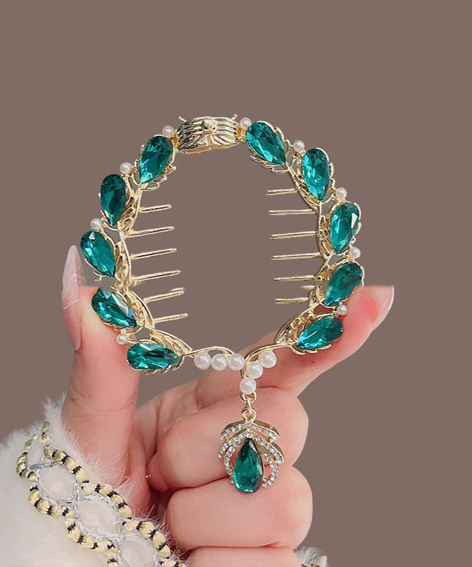 Green Classy Pearl Zircon Hairpin Alloy Crystal Tassel