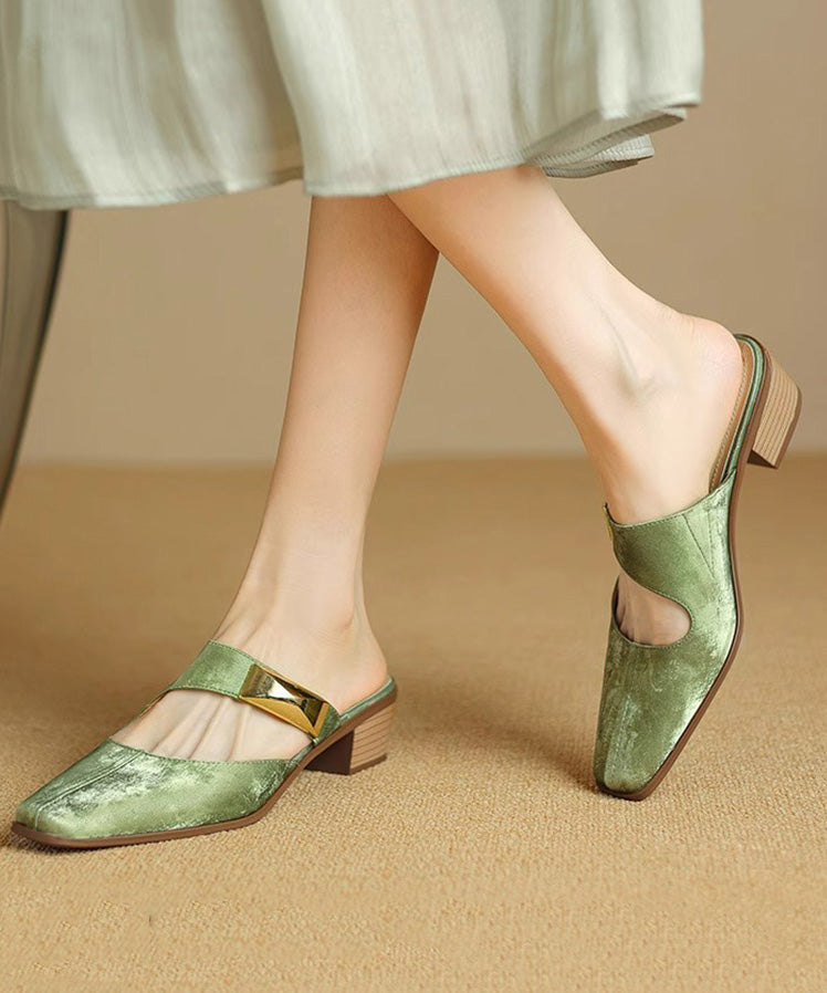 Green Sandals Splicing Classy Cowhide Leather Slide