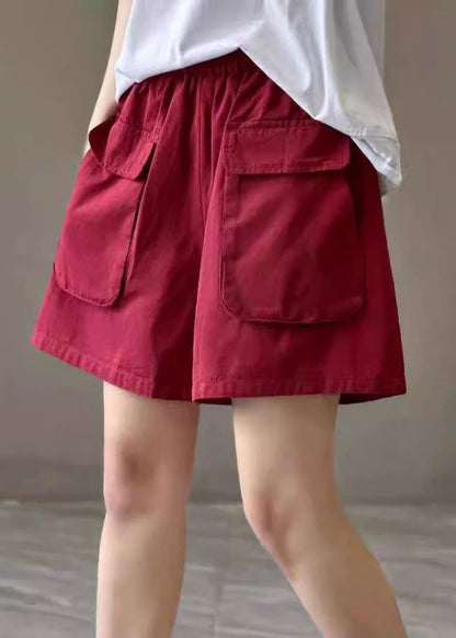 Shorts Waist Pockets Elastic Green Cotton Summer Classy Pants