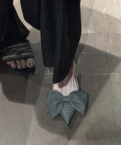 Sandals Splicing High Pointed Grey Heel Classy Toe Bow