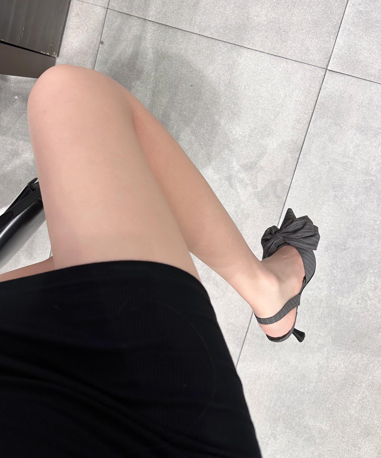 Sandals Splicing High Pointed Grey Heel Classy Toe Bow