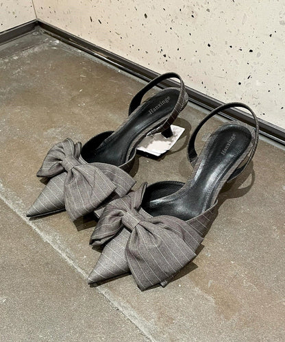 Sandals Splicing High Pointed Grey Heel Classy Toe Bow