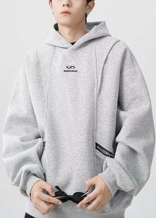 Classy Grey Hooded Zippered Warm Fleece Men Sweatshirt Spring YQ029