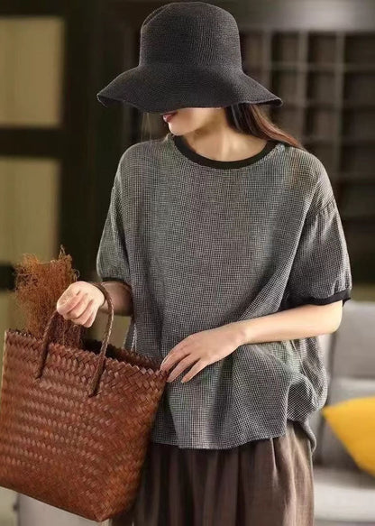 Plaid Tanks Oversized Linen Summer Classy Grey