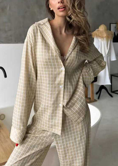 Sets Fall Pajama Classy Cotton Oversized Plaid Khaki
