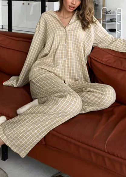 Sets Fall Pajama Classy Cotton Oversized Plaid Khaki