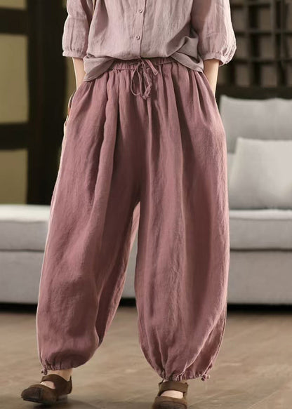 Elastic Beam Pants Pockets Summer Linen Waist Classy