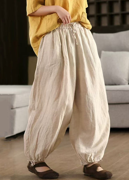 Elastic Beam Pants Pockets Summer Linen Waist Classy