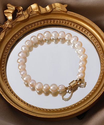 Classy Milky White Stainless Steel Pearl Beads Chain Bracelet ET017