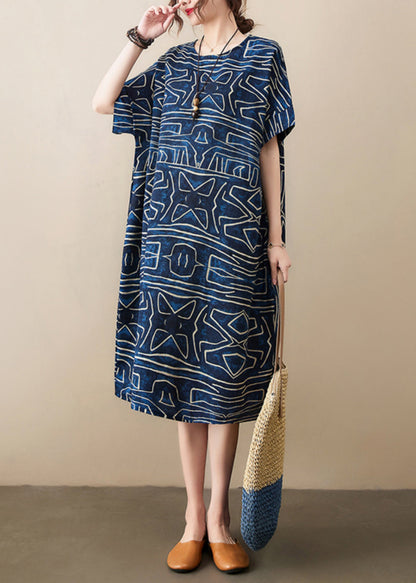 Robe Dresses Linen Navy Summer Classy Oversized Print