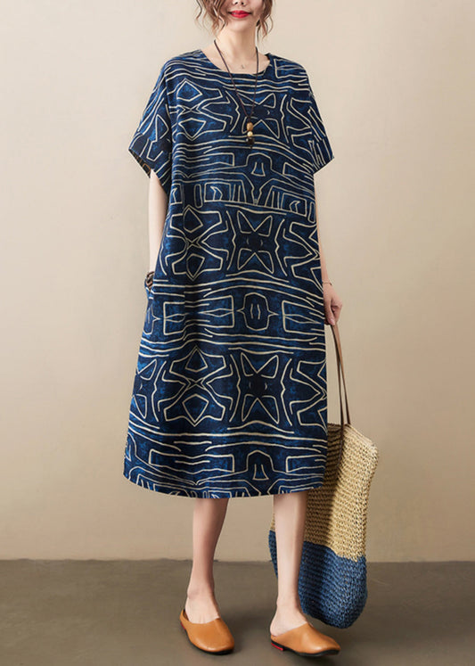 Dresses Navy Print Classy Summer Robe Linen Oversized