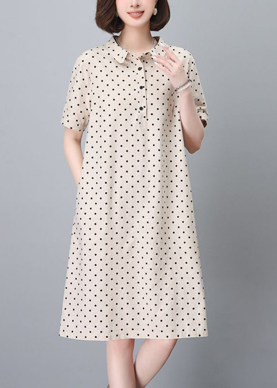 Cotton Pan Navy Classy Summer Collar Dress Dot Peter Mid Pring