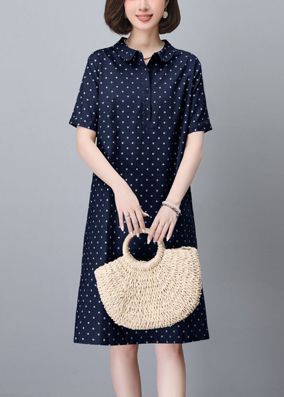 Cotton Pan Navy Classy Summer Collar Dress Dot Peter Mid Pring